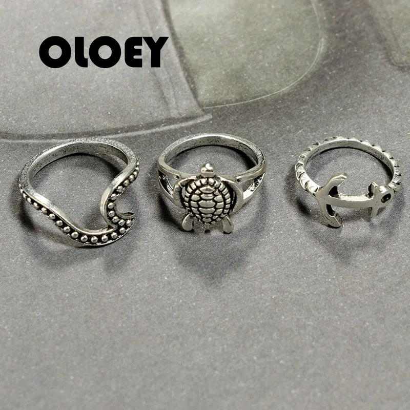 Женское кольцо с подвеской OLOEY серебряное из сплава в виде морских черепах акулы