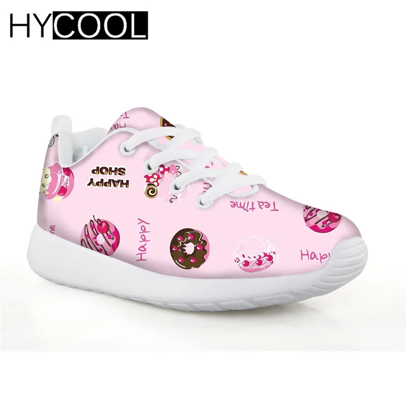 SS0374BN HYCOOL детские кроссовки для девочек с рисунком пончиков, печенья, кроссовки для бега, удобная футбольная обувь на шнуровке, Детская уличная обувь для футбола - Цвет: SS0374BN