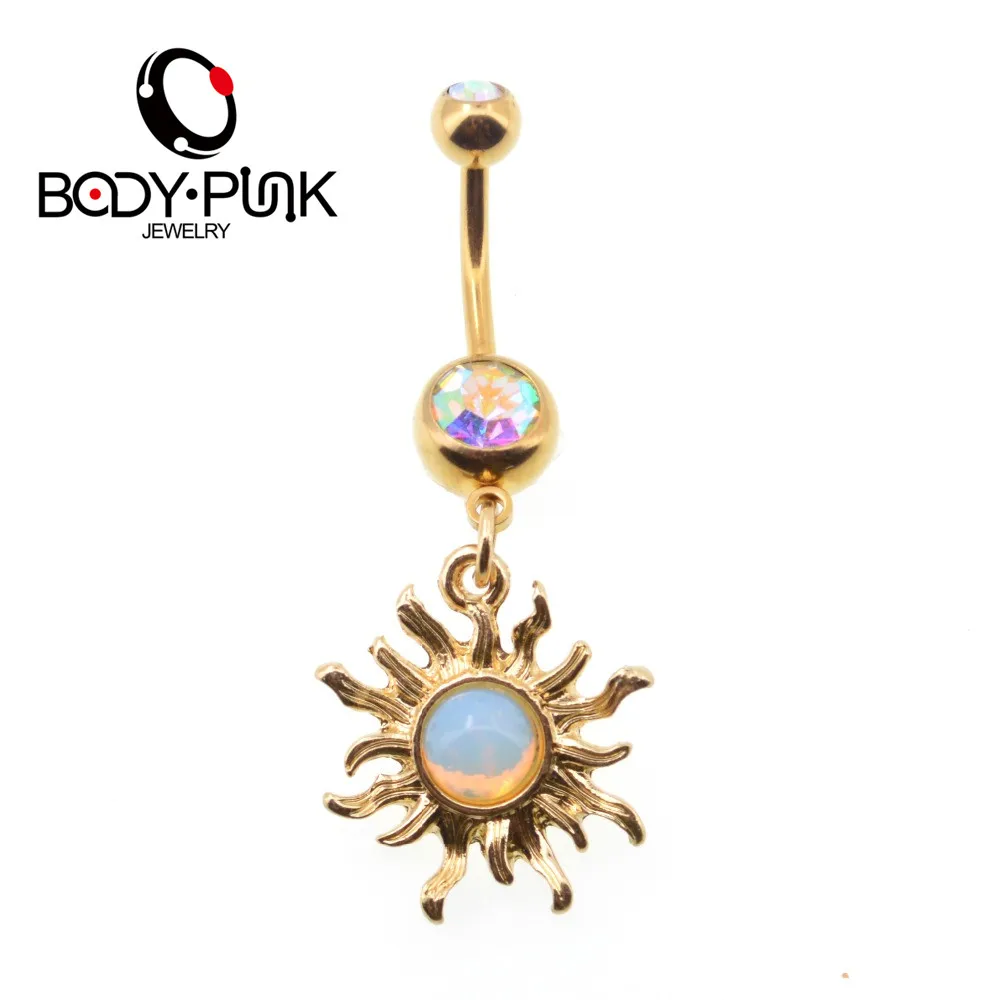 Тела панк Jewelry 2018 Новое поступление Burnning золотое солнце живота кольцо пирсинг