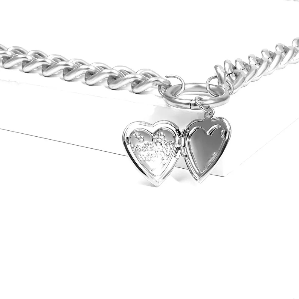 New Multilayer Heart Locket Frame Choker Necklace Thick chain Love You Heavy Metal Pendant For Women Men Punk Hip Hop Jewelry | Украшения и