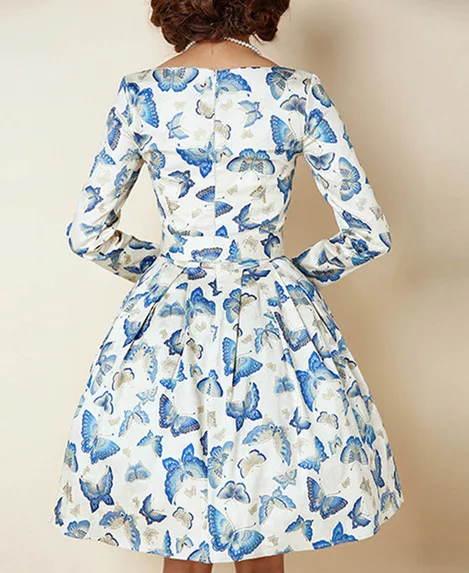 Женское винтажное платье средней длины хлопковое в стиле 50 х с бабочкой вырезом