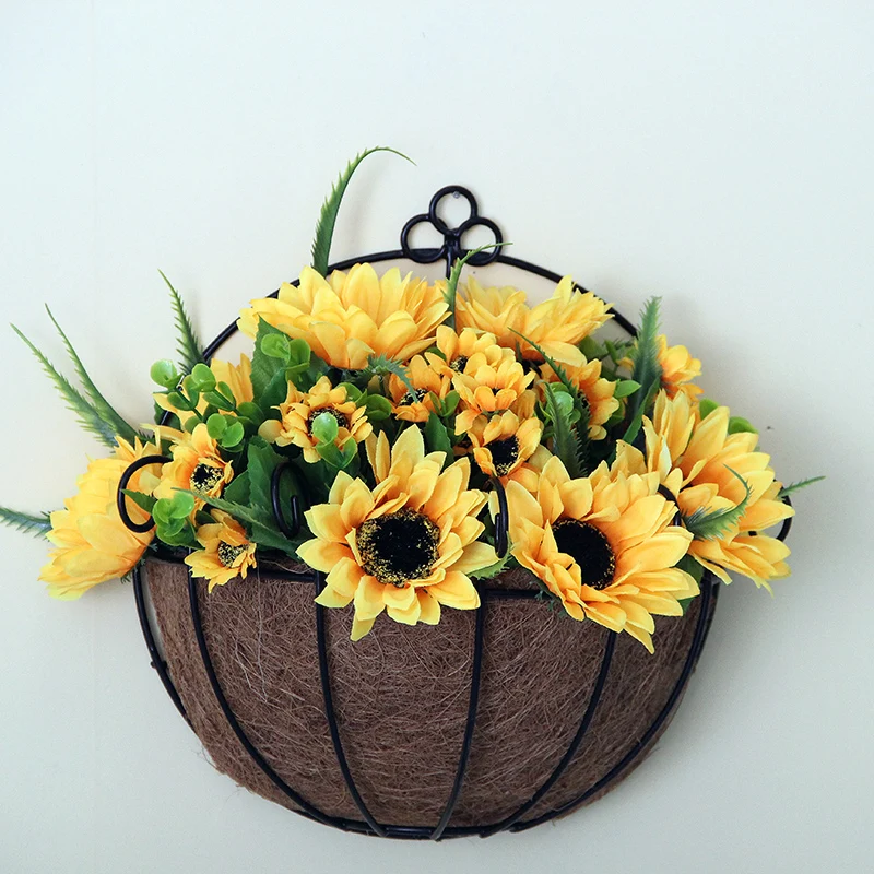 Цветочные горшки железные и кокосовые DIY садовые подвесные горшки настенные корзины горшок подвесная корзина цветочный горшок пластиковые цветочные горшки - Цвет: 6 with flower
