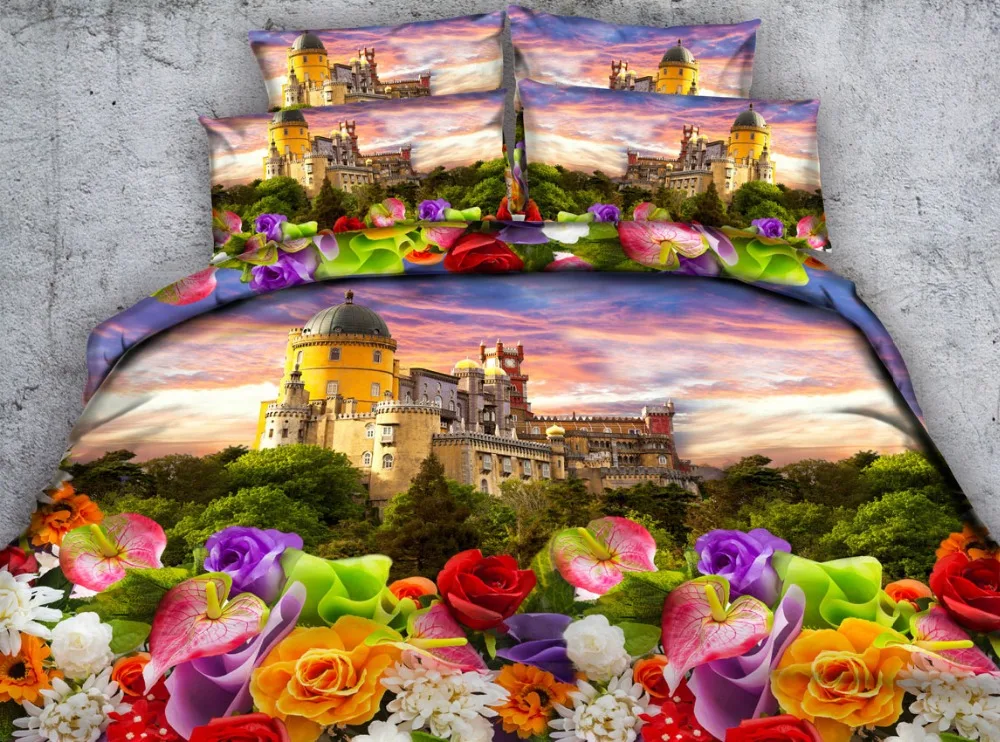 Комплект постельного белья из 3 предметов с красивым изображением цветов