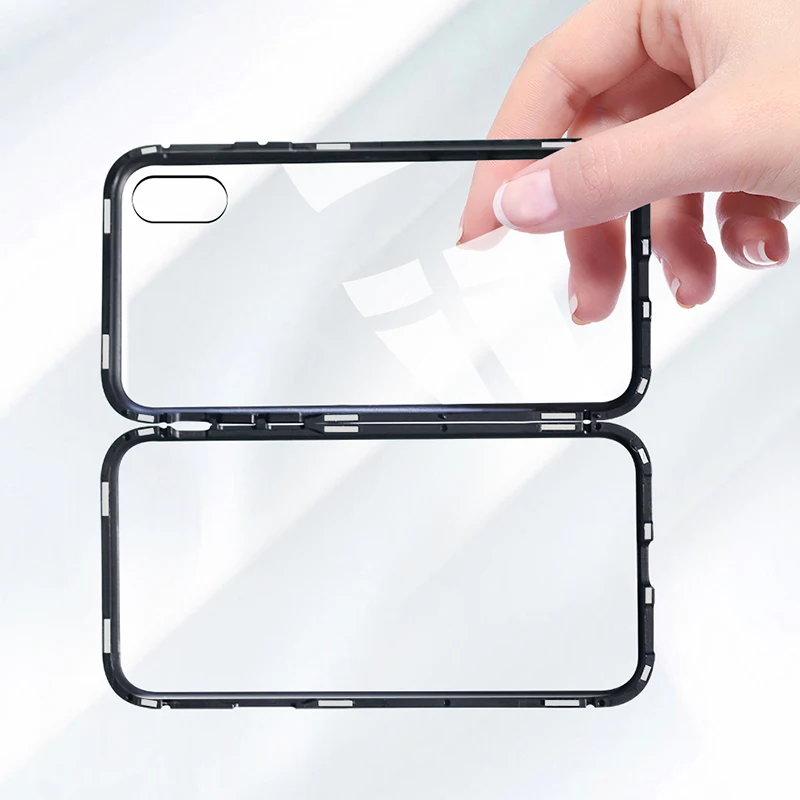 Металлический магнитный чехол RDCY для iPhone X XR из закаленного стекла с магнитом 8 7
