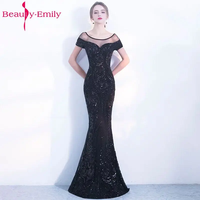 Элегантное Длинное Вечернее Платье с открытой спиной Beauty Emily черное вечернее
