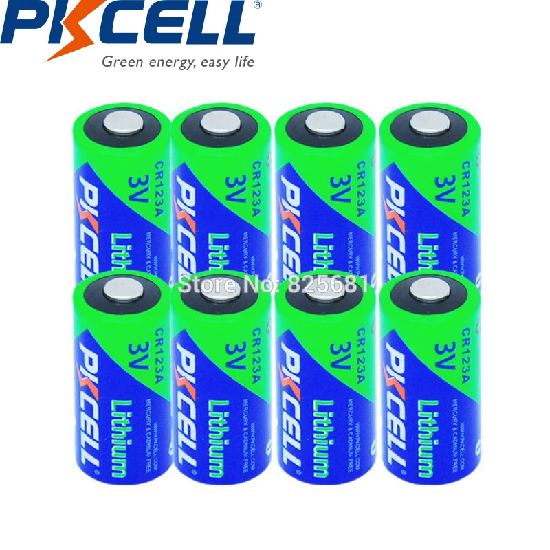 8 шт. PKCELL литиевая основная CR123A 3 в cr 123 сухая батарея CR17345 17345 1500 мАч батареи 123a для камеры медицинское оборудование лампа