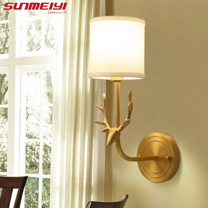 Американские полностью медные Настенные светильники с оленем для чтения спальни