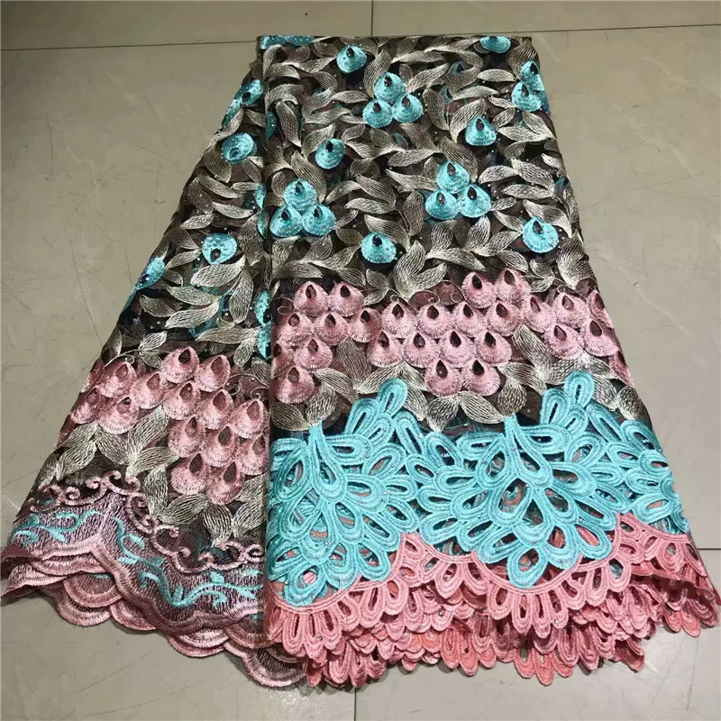 

2019 Latest African Lace Fabric Embroidered Nigerian Laces Fabric High Quality French Swiss Tulle Lace Fabric For Wedding