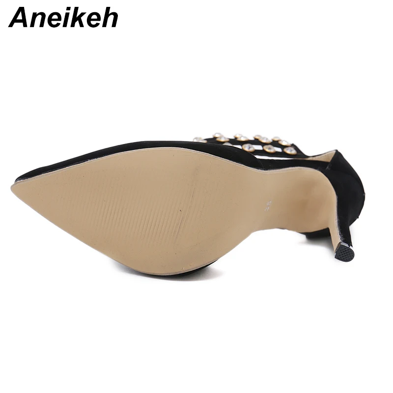 Aneikeh/Новинка года; сезон весна-лето; туфли-лодочки; женская обувь; пикантные туфли на тонком каблуке 11,5 см с острым носком и пряжкой со стразами; модная женская обувь