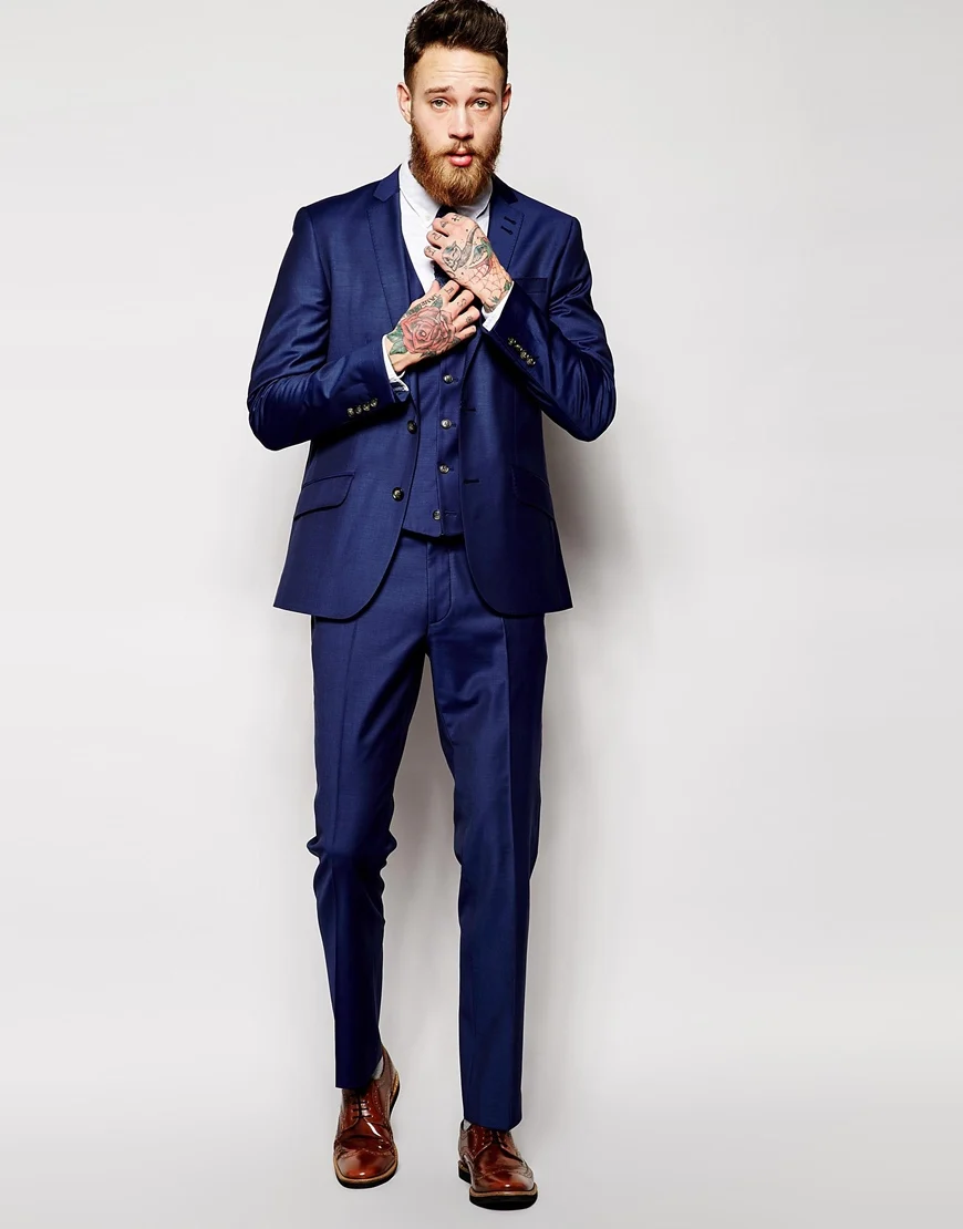 3 Шт. Свадебные Костюмы Синий Мужские Однобортный Жених Смокинги На Заказ