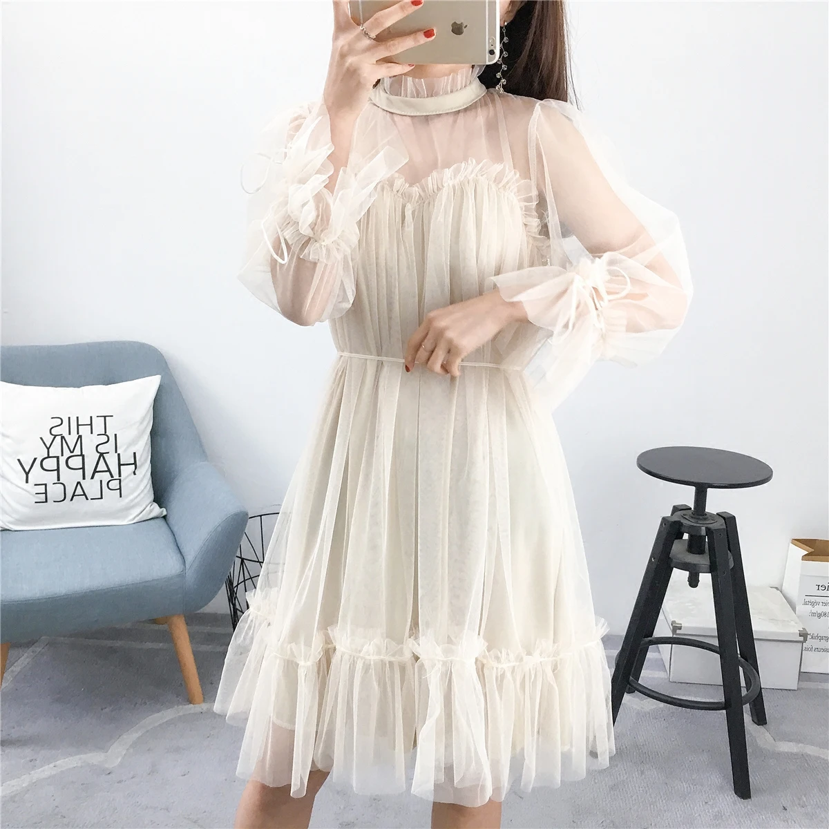 Платье модное женское элегантное Сетчатое с отделкой кружевное платье Amanita