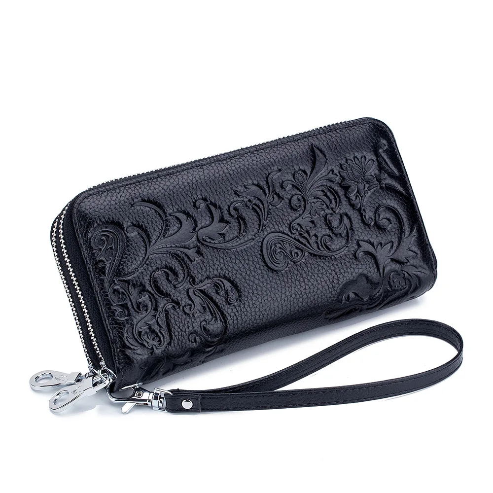 Женский клатч из натуральной кожи с двойной молнией и ремешком на руку | Багаж