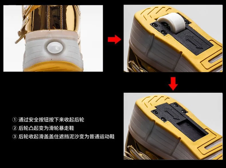 Золотой, розовый, черный usb зарядка Мода для мальчиков и девочек жидкокристаллический световой ролик скейт обувь для детей Детские кроссовки с колесиками Один колеса