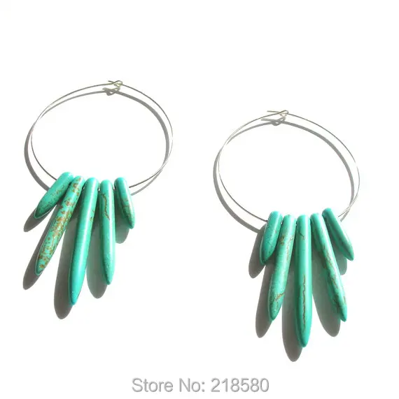 

SER-008 Boho Style Jewelry Blue Howlite Spike Hoop Earrings Silver or gold
