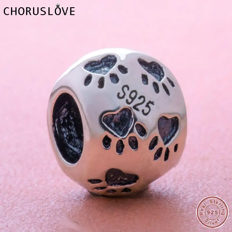 Choruslove 925 пробы серебро собака подвеска с принтом в виде лапы из бисера, соответственные Пандоре обаятельные Браслеты и ожерелья для подарка на день рождения