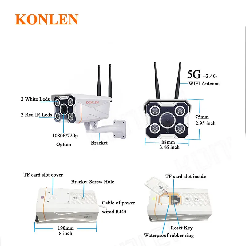 KONLEN 1080 P 5 г Wi Fi циллиндрическая камера IP 2 4 открытый охранных HD IMX323 Hi3518e цвет ночное