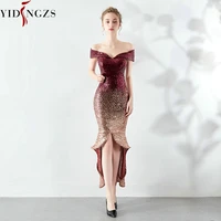 yidingzs women elegant sequin evening dress short front long back evening party dress