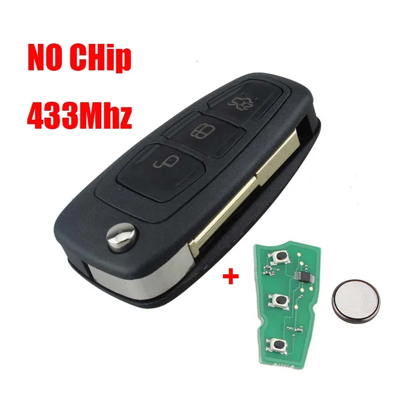 No Chip BHKEY 433 МГц 3 кнопки дистанционного ключа автомобиля для Ford 4D60/4D63 чип для Ford Focus Mondeo1999-2007 FO21 лезвие ключи автомобиля - Количество кнопок: No Chip
