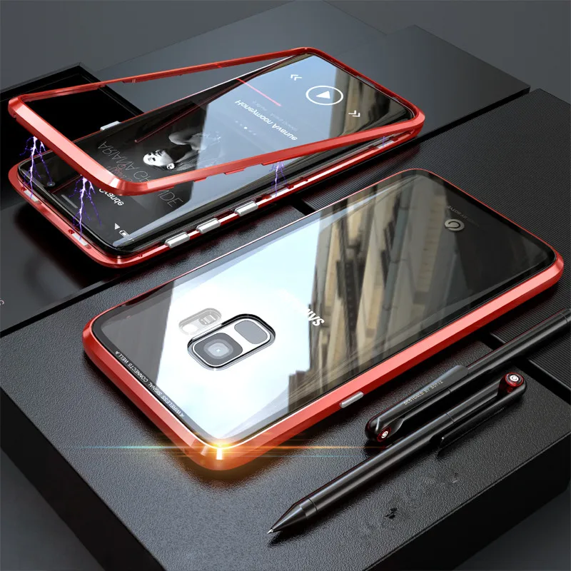 Магнитный чехол из закаленного стекла для samsung Galaxy S8, чехол S8 Plus, модный металлический чехол с магнитной адсорбцией для samsung S9 S9 Plus