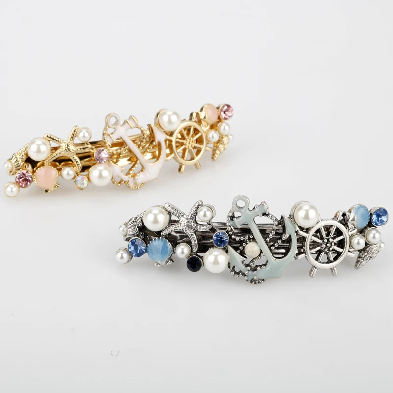 В Корейском стиле элегантное жемчужное ожерелье с якоря и Лодки Руль зажим для