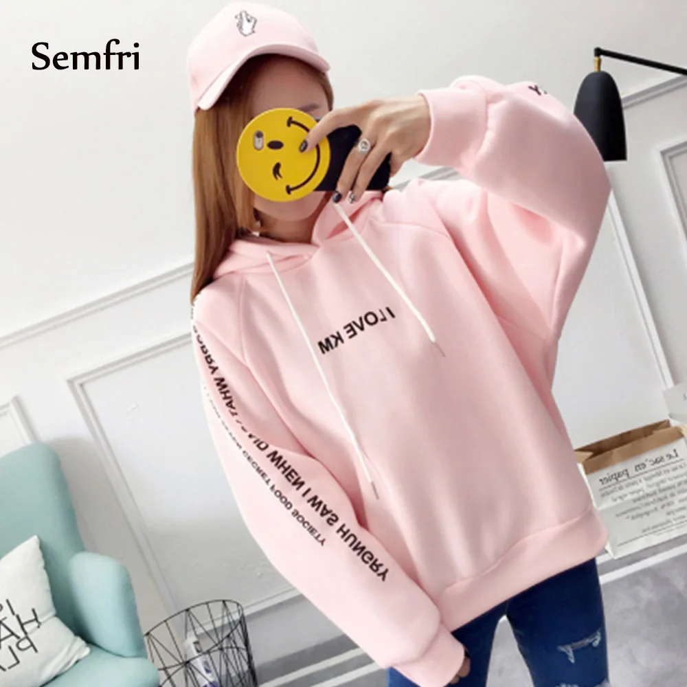 pink Semfri толстовки женские с буквенным принтом повседневные толстовки свитшоты осенний зимний пуловер Свободный плотный Harajuku Свитшот - Цвет: pink