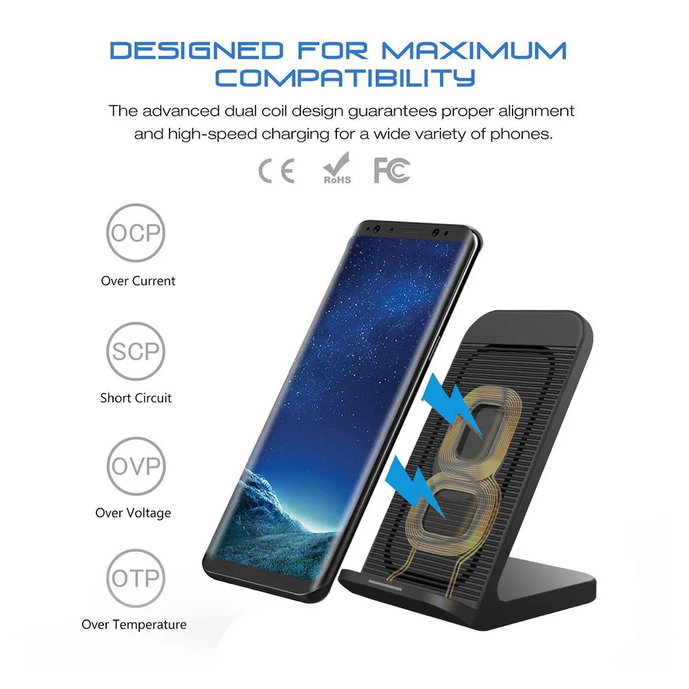 Беспроводное зарядное устройство DCAE 10 Вт быстрая зарядка для iPhone X 8 XS Max XR Samsung S9 S8