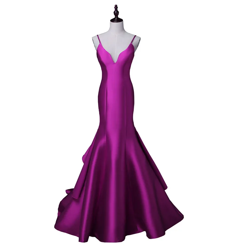 Новое поступление, Сексуальные вечерние платья, атласное длинное платье, Vestido de Festa, платье с v-образным вырезом и шлейфом - Цвет: puple
