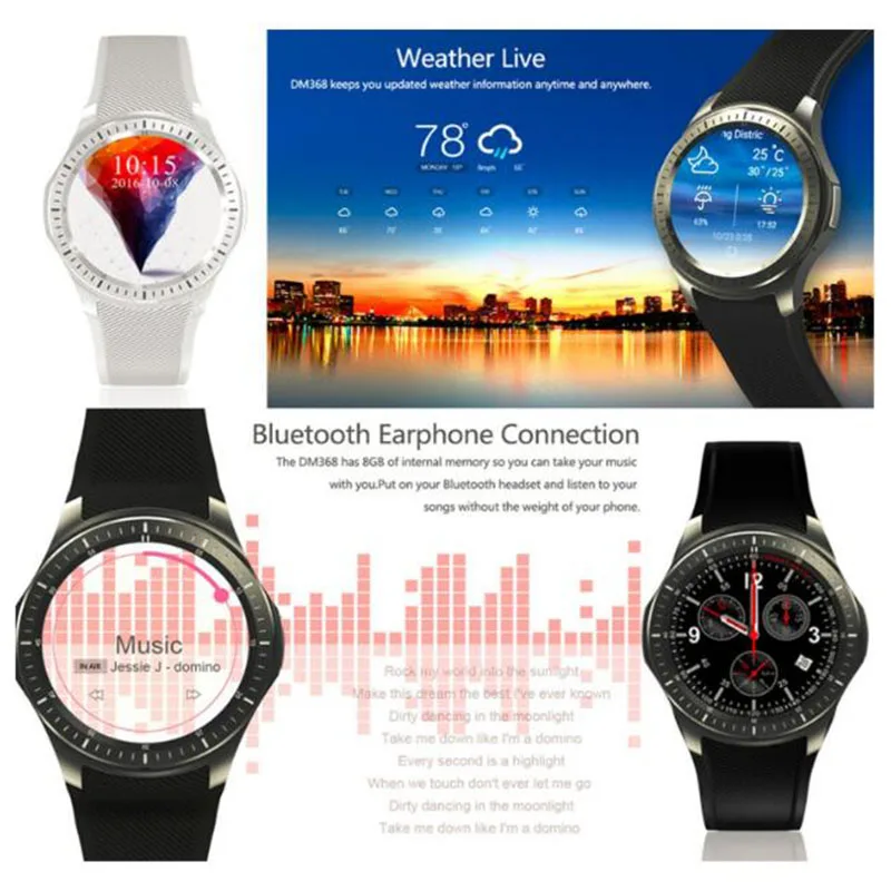 Fashion Watch DM368 Smart Bluetooth Camera Mp3 player SIM Phone Pedometer Clock Wristwatch Smartwatch for android | Электроника