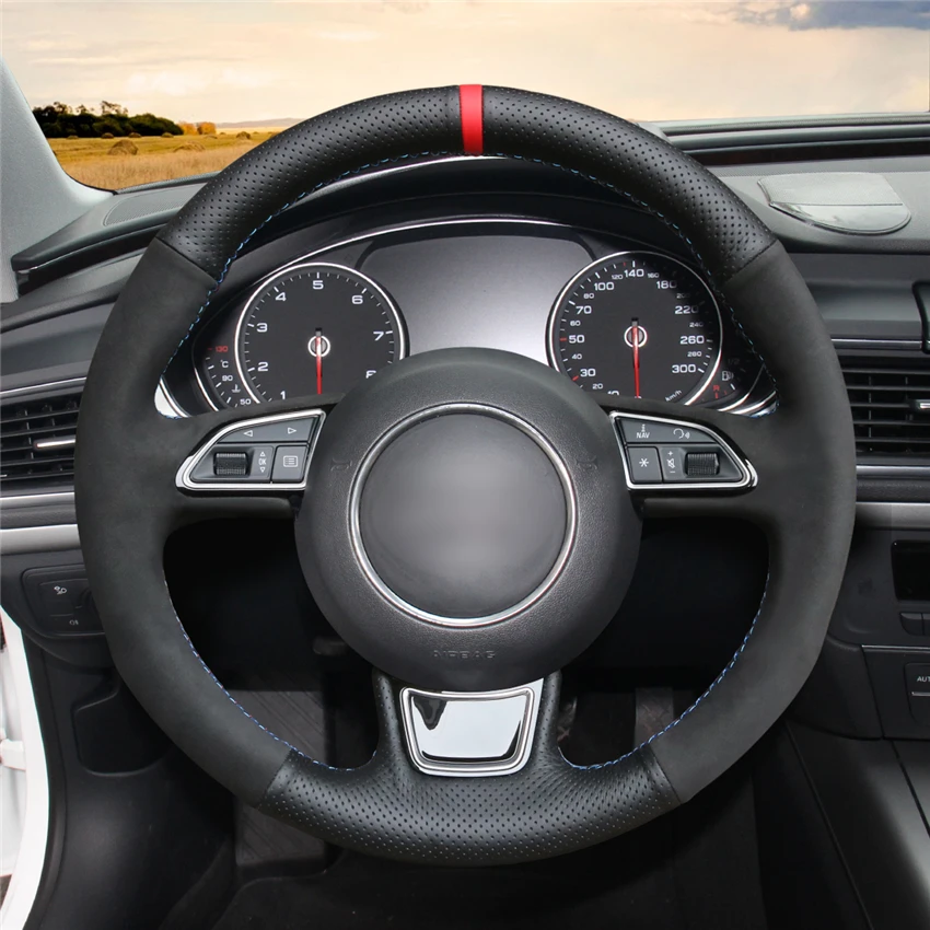 Черный кожаный чехол на руль для Audi A1 8X A3 8V Sportback A4 B8 Avant A5 8T A6 C7 A7 G8 A8 D4 Q3 8U Q5 8R