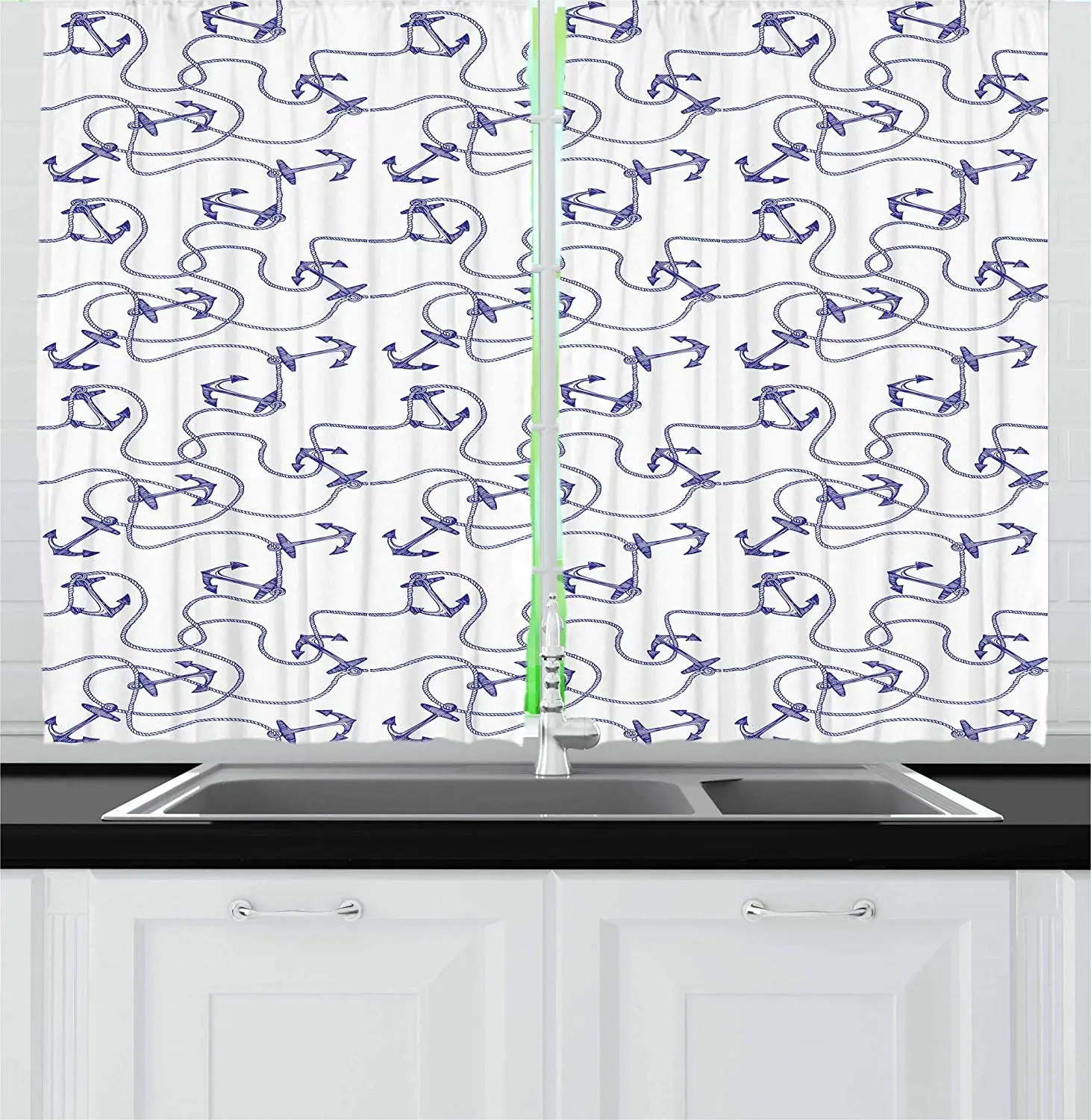 Шторы с изображением якоря H нарисованные запутанные веревочки морское