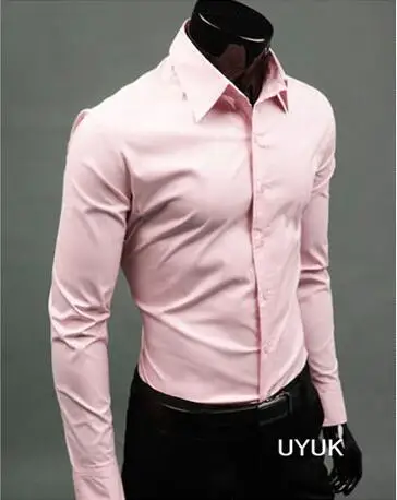 pink 2019Men рубашка с длинным рукавом модные мужские Повседневное рубашки хлопок сплошной Цвет Бизнес Slim Fit социальные Camisas Masculina RD464 - Цвет: pink