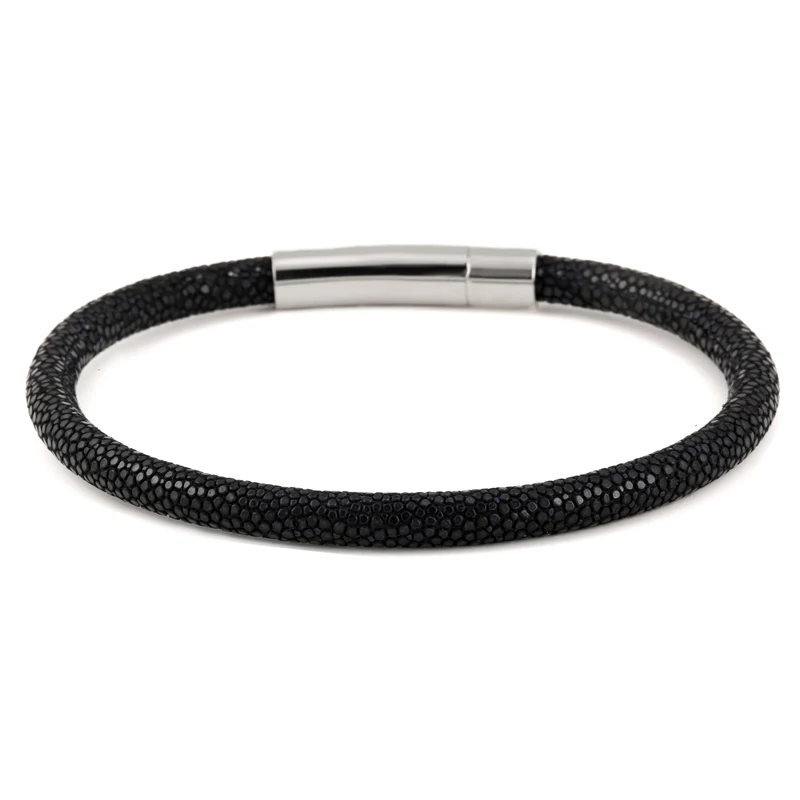 black silver clasp Эксклюзивный дизайн, браслет из натуральной кожи, браслеты из нержавеющей стали для женщин, роскошный браслет из кожи ската в Таиланде для мужчин, часы от бренда - Окраска металла: black silver clasp