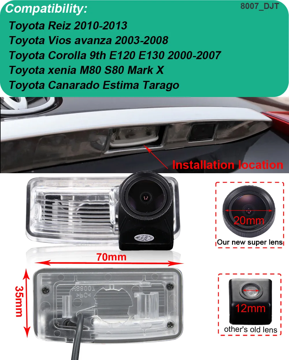 Фотокамера с обзором 170 градусов для toyota rezi vios avanza corolla 9th e120 e130 xenia m80 s80 mark X