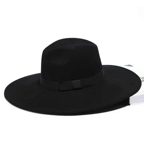 Фибоначчи 12 см с большими полями Fedora Мужская Женская модная джазовая шляпа осень зима Трилби шерстяные фетровые шляпы для женщин еврейская шляпа - Цвет: Черный