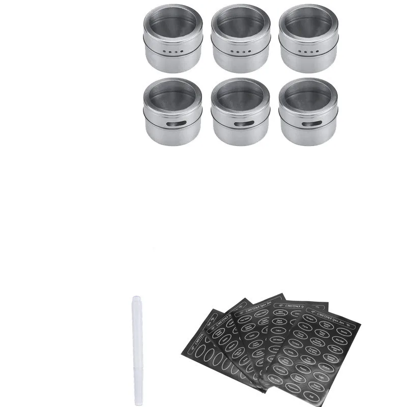 6pcs LMETJMA магнитный Набор банок для специй с этикетками для специй и доской из нержавеющей стали, баночки для хранения специй - Цвет: 6pcs