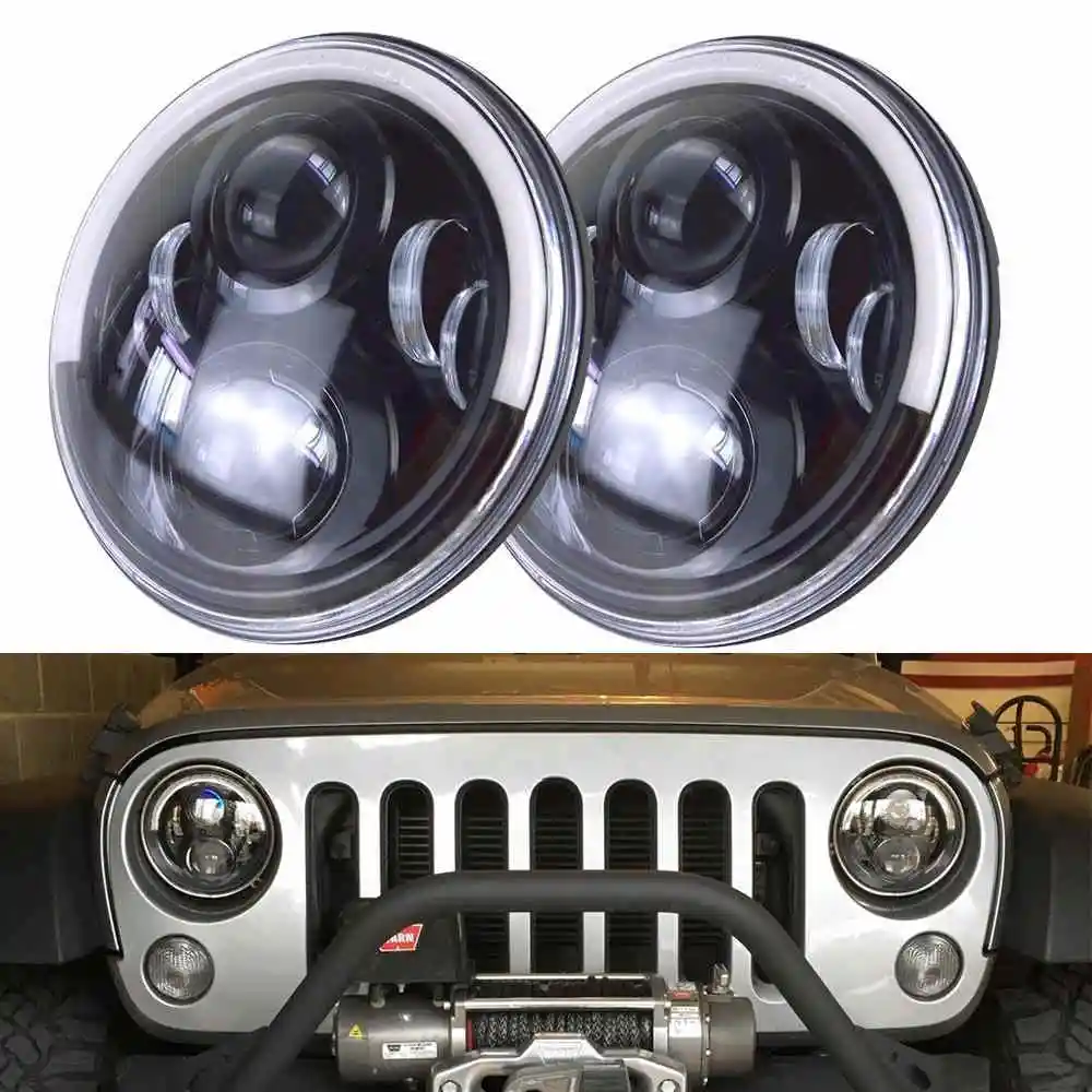 Для Hummer H1 H2 H3 7 &quotсветодиодный проектор головной светильник с белым halo DRL Янтарный