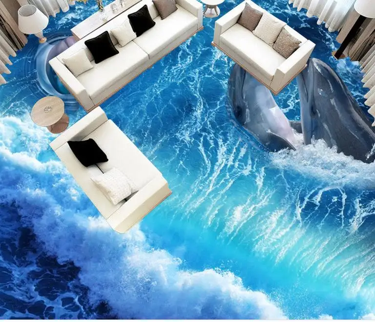 Европейские 3d напольные ПВХ водные обои роспись для гостиной Дельфин волны