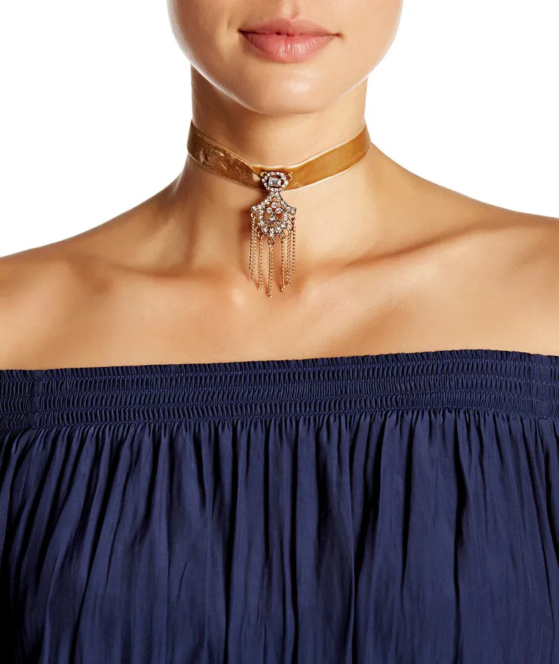 2017 Новый Горячий Мода Sexy Шелковый Цепи Кисточкой Choker Ожерелье Женщины Богемский