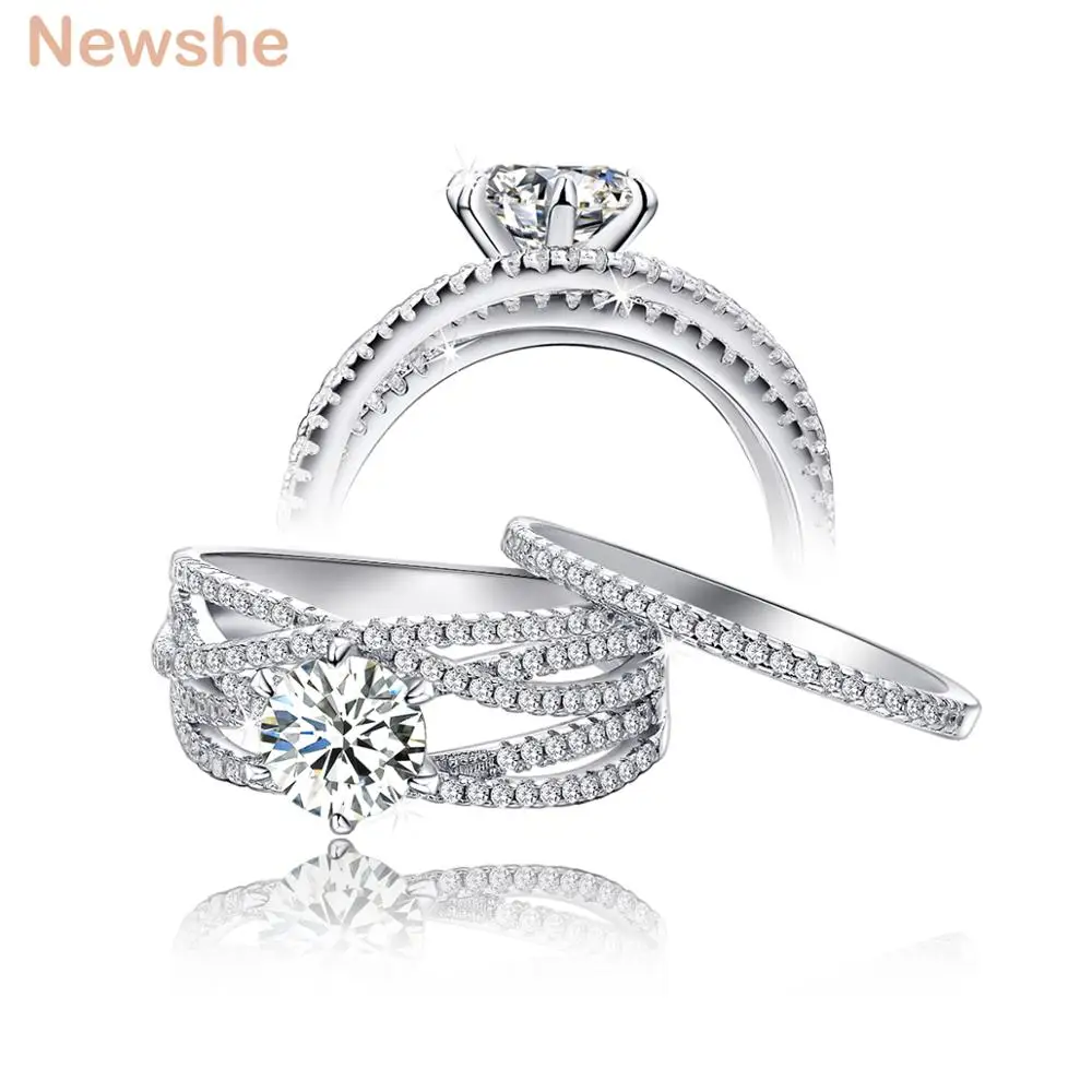 

Newshe Wedding Rings For Women Solid 925 Sterling Silver Jewelry Engagement Band Trendy Design Bridal Sets