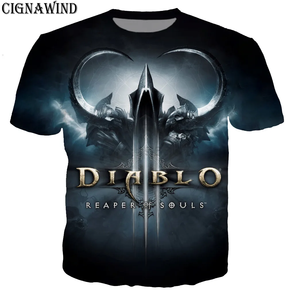 Новинка, футболка в стиле Харадзюку для мужчин/женщин,, игра Diablo 3 Reaper of Soul, футболки с 3D принтом, Повседневная футболка в стиле хип-хоп, уличная одежда, топы
