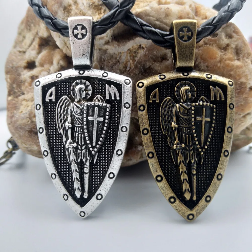 DropshippingMen ожерелье воина викинга Archangel St. Michel защитит нас Святого щита защита Шарм молитвенный амулет узел кулон