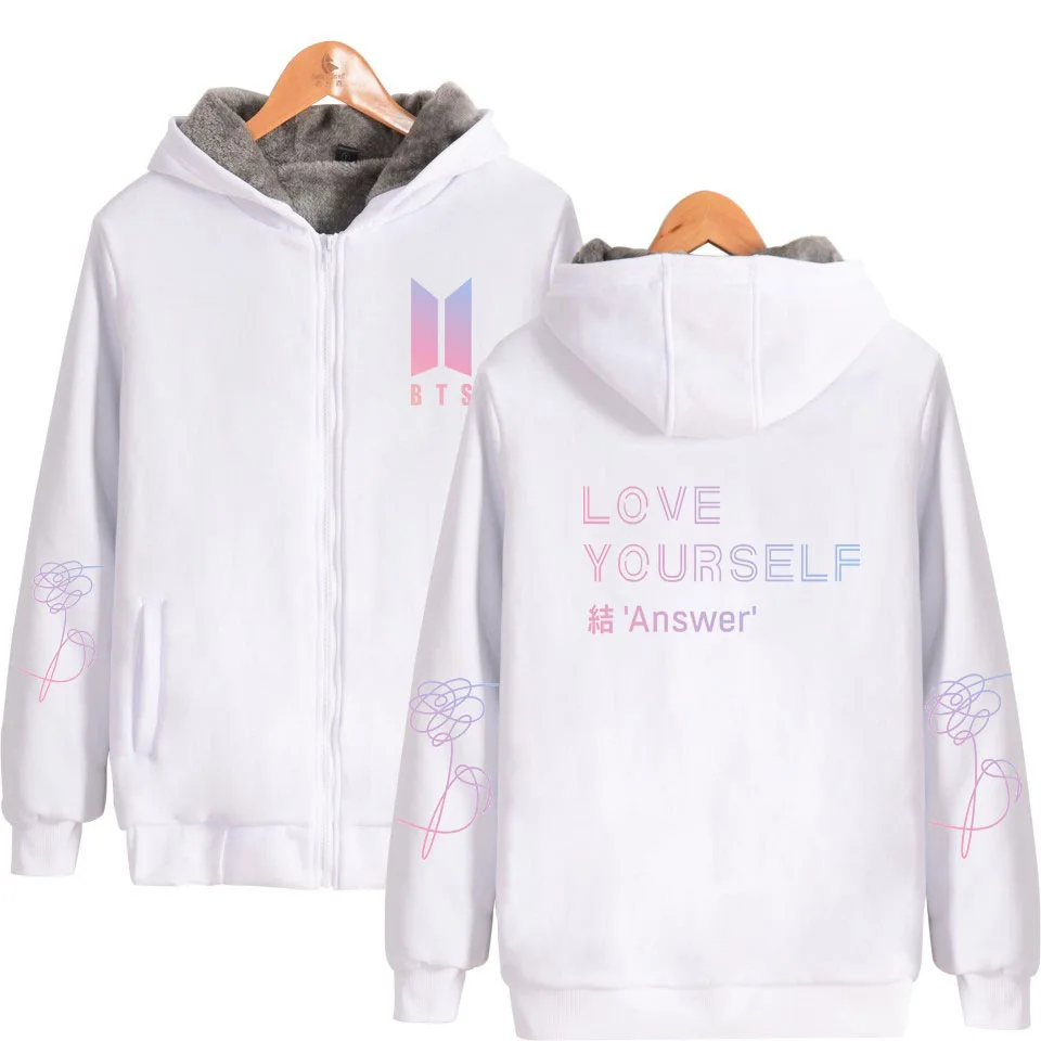 Худи BTS s Bangtan Boys K POP Толстовка альбом любить себя толстый теплый флис с капюшоном