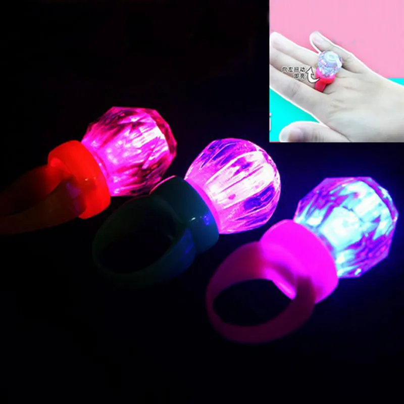 

LED Flashing Artificial Rhinestone Ring Finger Light Kids Adult Blinking Light Up Ring Jewelry Gift Toys Halloween Christmas