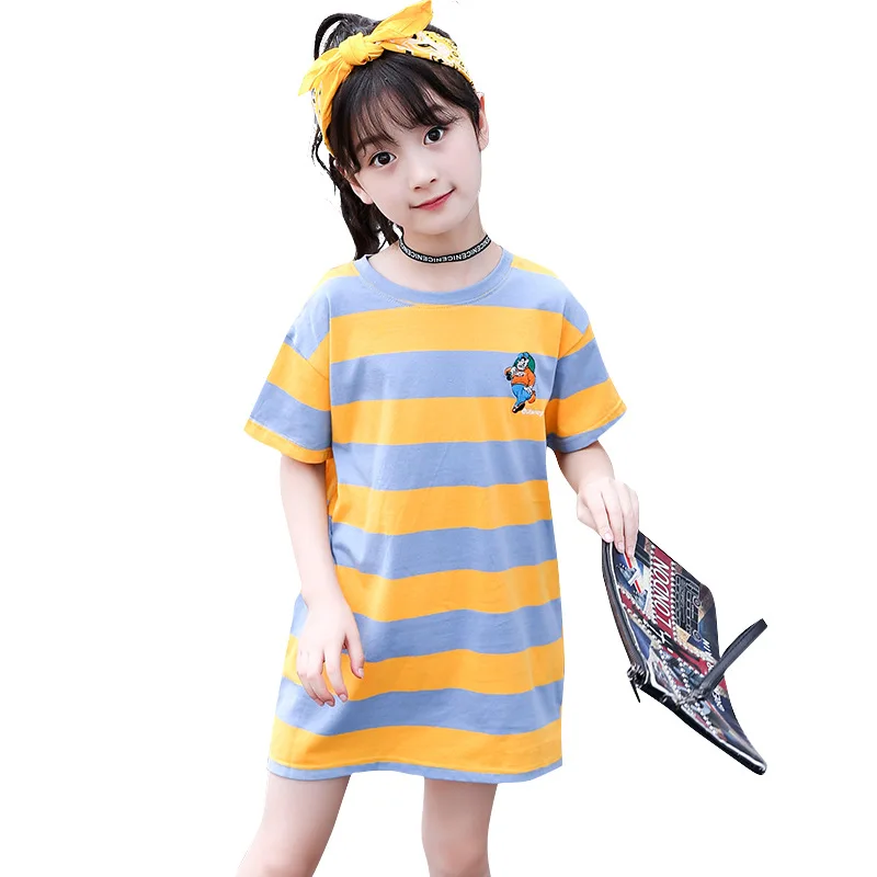 Летняя футболка для девочек в полоску с принтом коротким рукавом детей