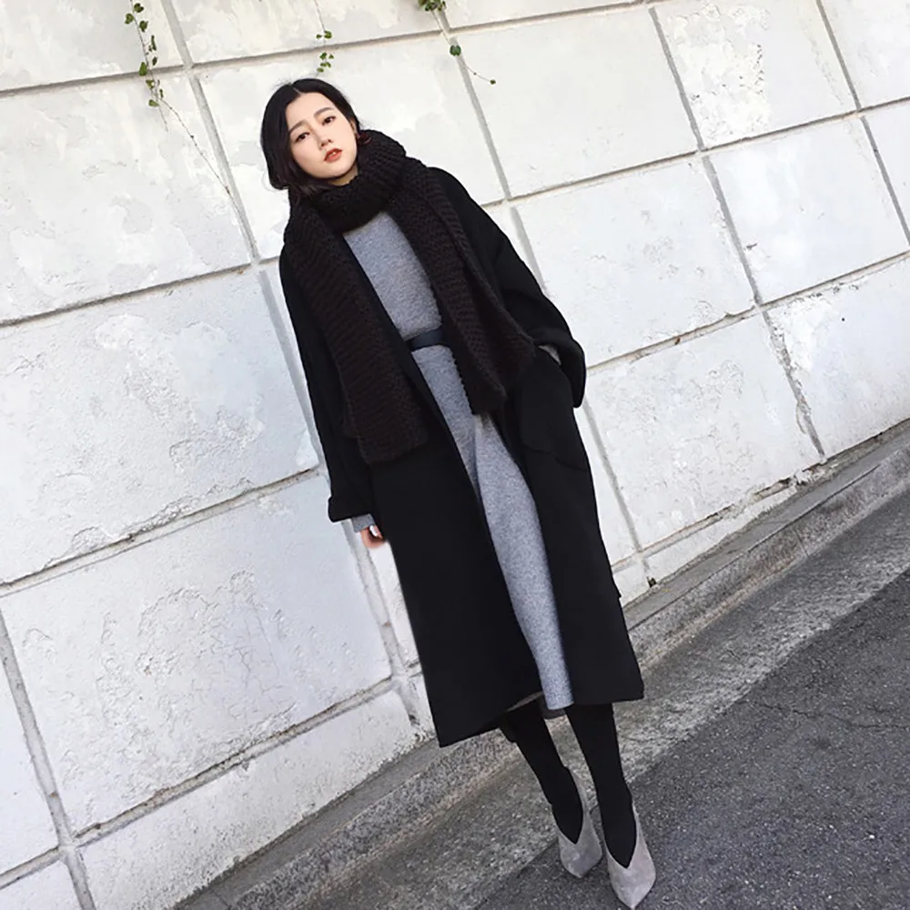 Модное зимнее однотонное двухстороннее пальто из чистого кашемира, Женская куртка, Длинный свободный шерстяной костюм с воротником, однотонный кардиган Nove7
