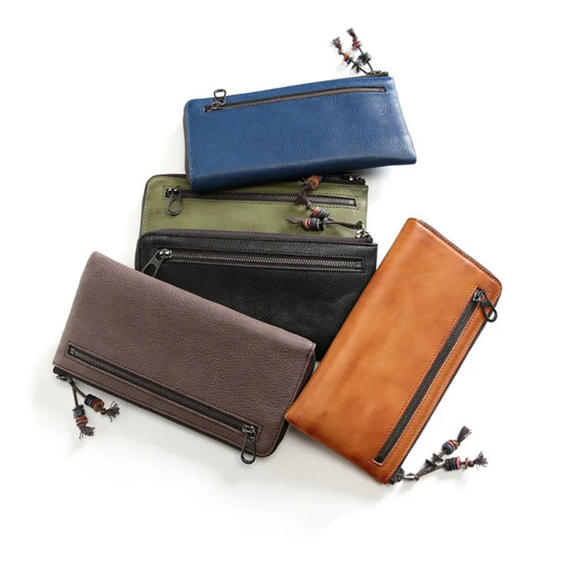 LEACOOL мягкий длинный кошелек из натуральной кожи на молнии для мужчин и женщин