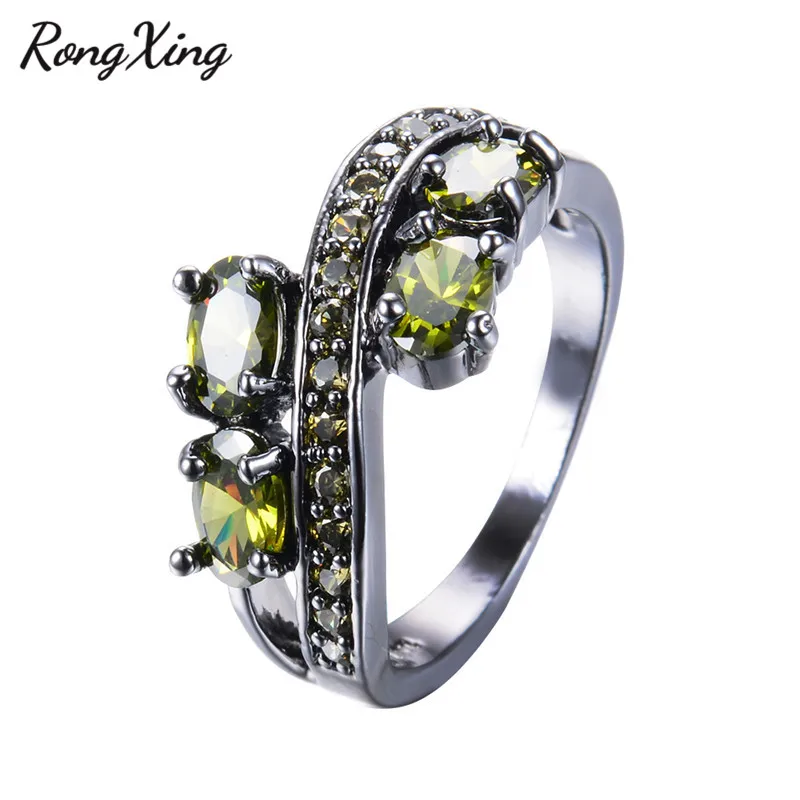 Сверкающие кольца RongXing оливковый зеленый Цирконий для женщин свадебные