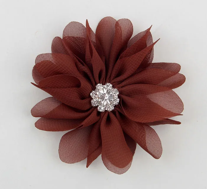 Yundfly-Flor de Gasa DIY de 7cm con bot&oacute;n de diamantes de imitaci&oacute;n para accesorios de pelo para ni&ntilde;as, flores de cabello de tela, 10 Uds.-2