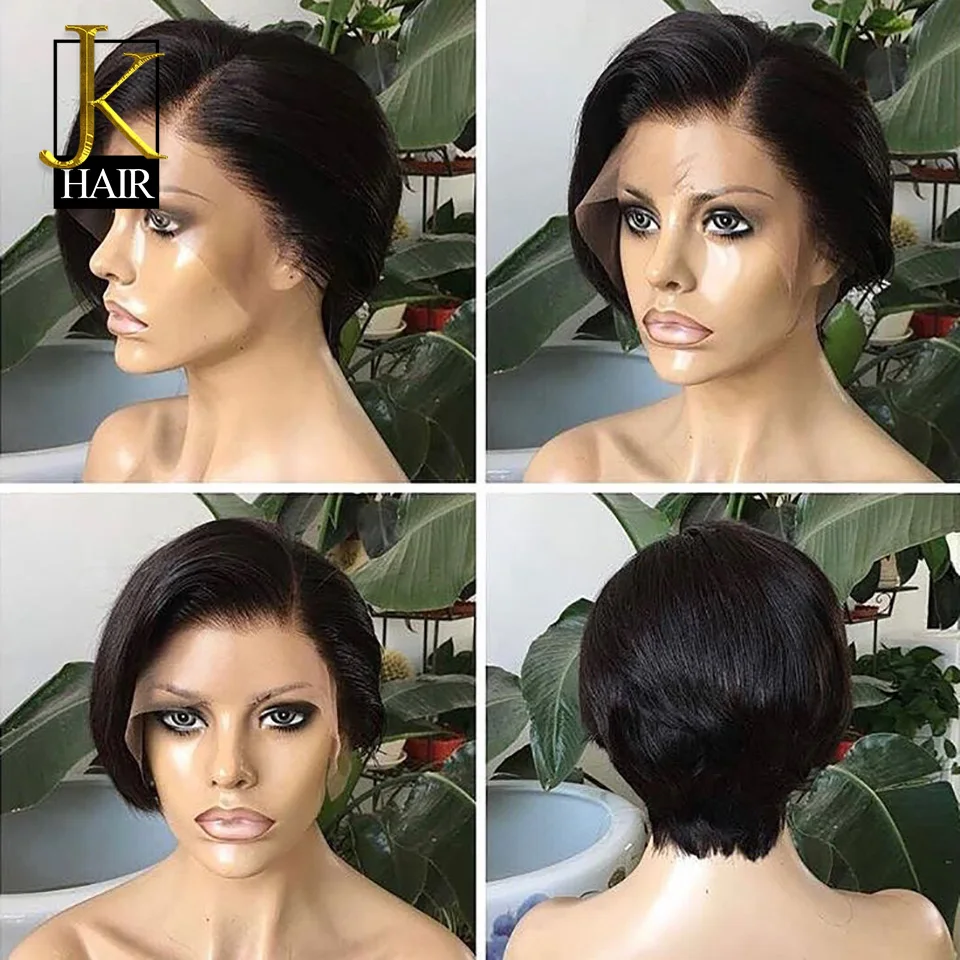 Парики из натуральных волос на кружеве Pixie Cut style для женщин, черный, Омбре, Remy, бразильский короткий Боб, прямой передний парик с челкой JK