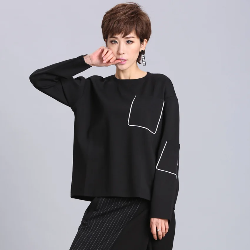 2018 spring new Korean students pink short chic ladies sweater female head loose sports shirt round neck | Женская одежда
